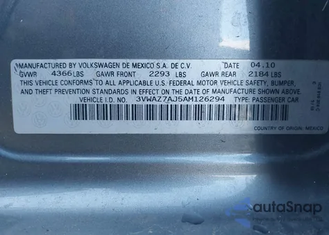 2010 Volkswagen Jetta Limited Edition from USA, damaged, VIN 3VWAZ7AJ5AM126294